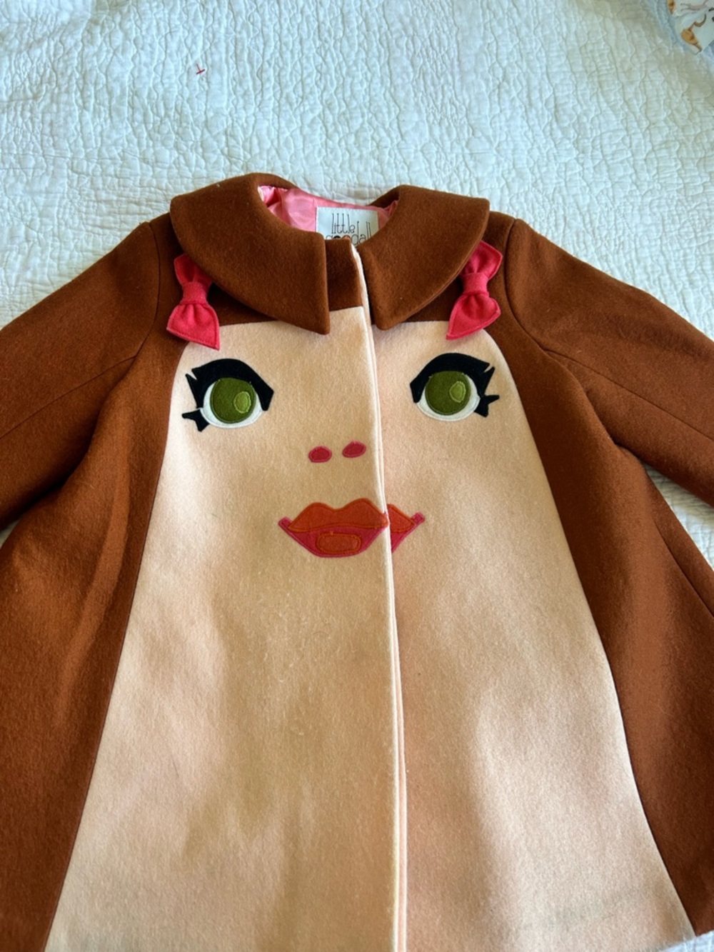 Little Goodall Wool Coat in Brown and Blush with Pink Accents